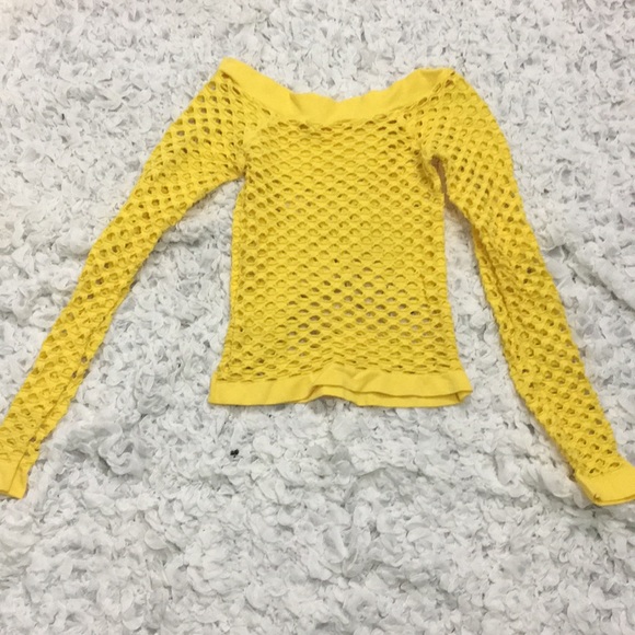 yellow fishnet top